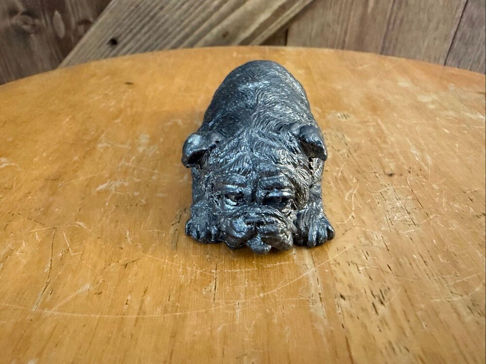 Vintage Cast Metal Bulldog Figurine Paperweight Black Dog Decor (9253)